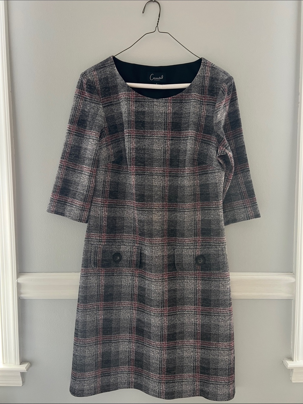 Connected Apparel Classic Plaid Sheath Dress